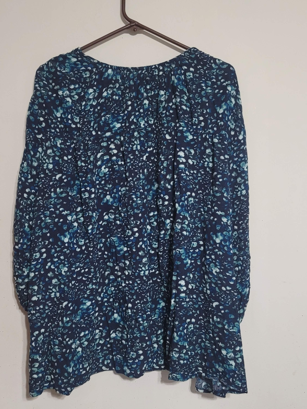 Womens Terra & Sky Plus Blue Boho Top Sz 2X Balloon Sleeve Floral V Neck Prairie - Picture 4 of 4